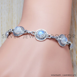 Rainbow Moonstone 925 Sterling Silver Bracelet (SJWBR-19)