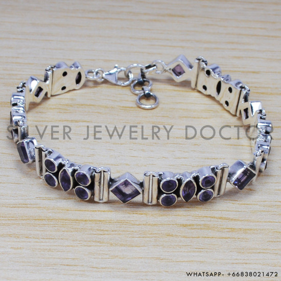 Amethyst 925 Sterling Silver Bracelet (SJWBR-200) Amethyst 925 Sterling Silver Bracelet (SJWBR-200)
