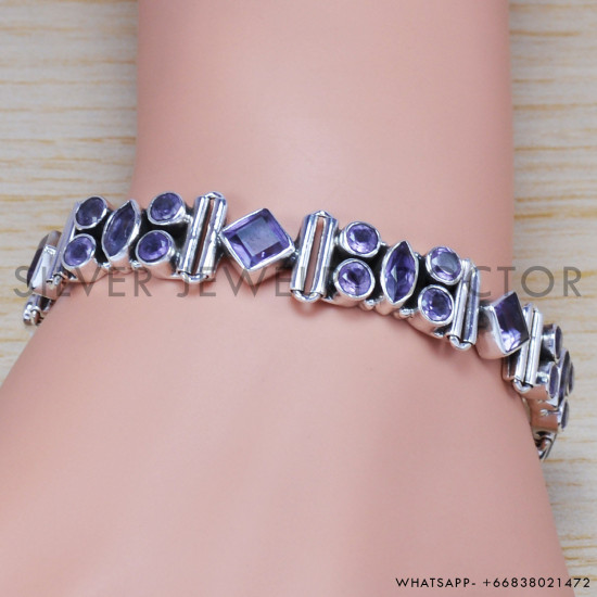 Amethyst 925 Sterling Silver Bracelet (SJWBR-200) Amethyst 925 Sterling Silver Bracelet (SJWBR-200)