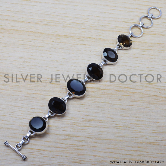 Smoky Quartz 925 Sterling Silver Bracelet (SJWBR-203) Smoky Quartz 925 Sterling Silver Bracelet (SJWBR-203)