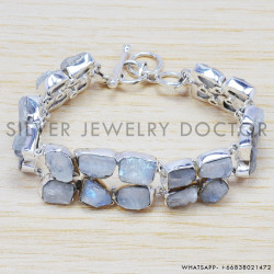 Rainbow Moonstone 925 Sterling Silver Bracelet (SJWBR-204) Rainbow Moonstone 925 Sterling Silver Bracelet (SJWBR-204)