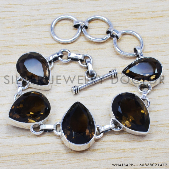 Smoky Quartz 925 Sterling Silver Bracelet (SJWBR-206) Smoky Quartz 925 Sterling Silver Bracelet (SJWBR-206)
