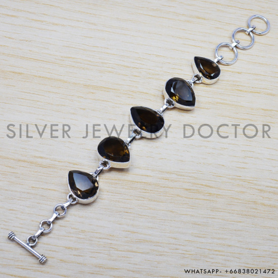 Smoky Quartz 925 Sterling Silver Bracelet (SJWBR-206) Smoky Quartz 925 Sterling Silver Bracelet (SJWBR-206)