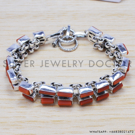 Carnelian 925 Sterling Silver Bracelet (SJWBR-207) Carnelian 925 Sterling Silver Bracelet (SJWBR-207)