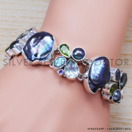 925 Silver Contemporary Jewelry Black Pearl And Multi Gemstone Bracelet SJWBR-208