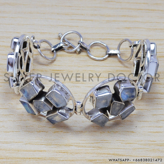 Rainbow Moonstone 925 Sterling Silver Bracelet (SJWBR-211) Rainbow Moonstone 925 Sterling Silver Bracelet (SJWBR-211)