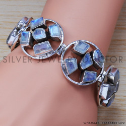Rainbow Moonstone 925 Sterling Silver Bracelet (SJWBR-211)