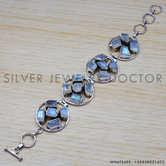 Rainbow Moonstone 925 Sterling Silver Bracelet (SJWBR-211) Rainbow Moonstone 925 Sterling Silver Bracelet (SJWBR-211)
