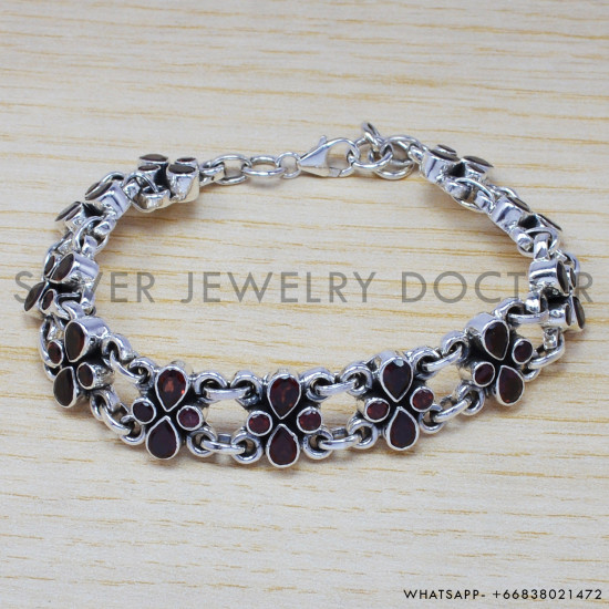 Garnet 925 Sterling Silver Bracelet (SJWBR-219) Garnet 925 Sterling Silver Bracelet (SJWBR-219)