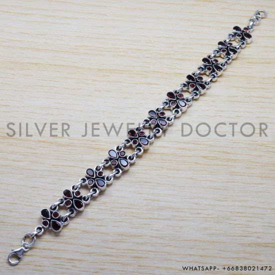 Garnet 925 Sterling Silver Bracelet (SJWBR-219) Garnet 925 Sterling Silver Bracelet (SJWBR-219)