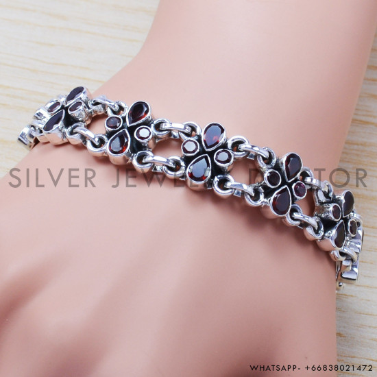 Garnet 925 Sterling Silver Bracelet (SJWBR-219) Garnet 925 Sterling Silver Bracelet (SJWBR-219)