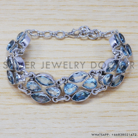 Blue Topaz 925 Sterling Silver Bracelet (SJWBR-220) Blue Topaz 925 Sterling Silver Bracelet (SJWBR-220)