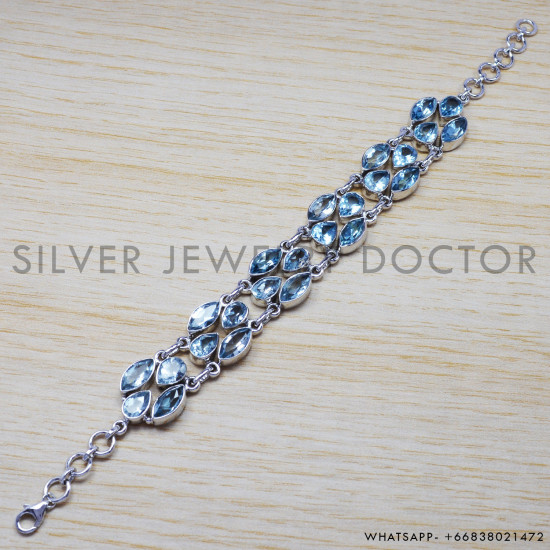 Blue Topaz 925 Sterling Silver Bracelet (SJWBR-220) Blue Topaz 925 Sterling Silver Bracelet (SJWBR-220)
