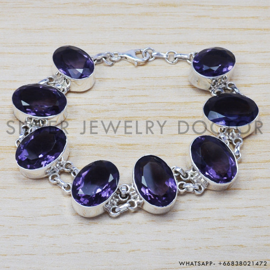 Amethyst 925 Sterling Silver Bracelet (SJWBR-222) Amethyst 925 Sterling Silver Bracelet (SJWBR-222)