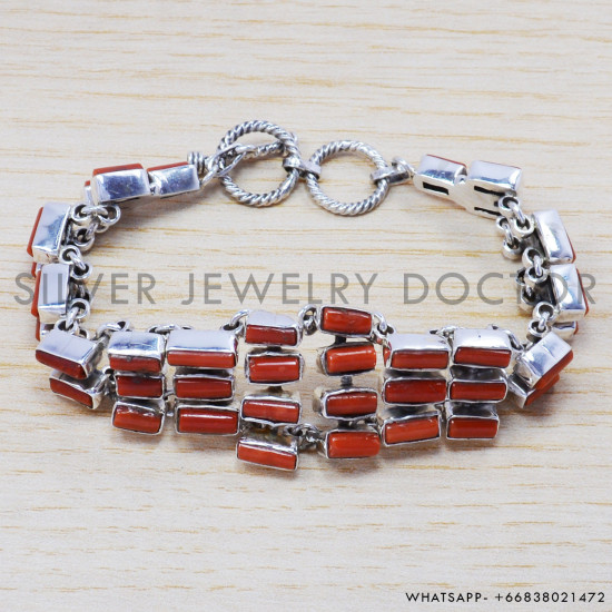 Carnelian 925 Sterling Silver Bracelet (SJWBR-225) Carnelian 925 Sterling Silver Bracelet (SJWBR-225)