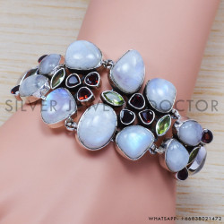 Rainbow Moonstone 925 Sterling Silver Bracelet (SJWBR-226)