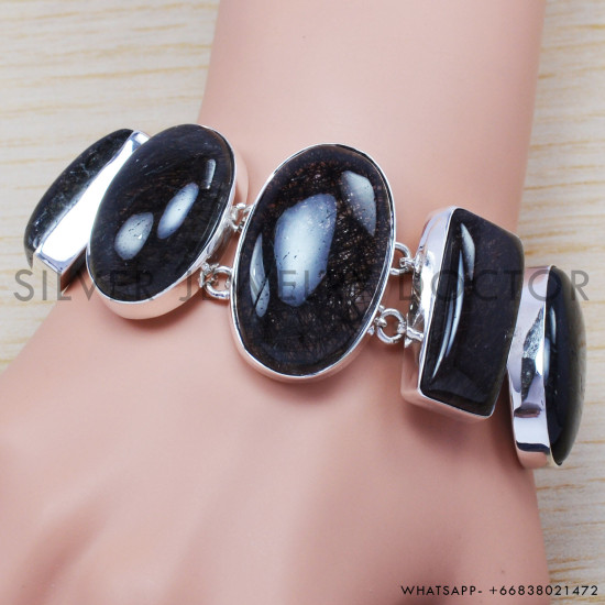 Black Onyx 925 Sterling Silver Bracelet (SJWBR-228) Black Onyx 925 Sterling Silver Bracelet (SJWBR-228)