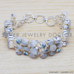 Rainbow Moonstone 925 Sterling Silver Bracelet (SJWBR-233) Rainbow Moonstone 925 Sterling Silver Bracelet (SJWBR-233)