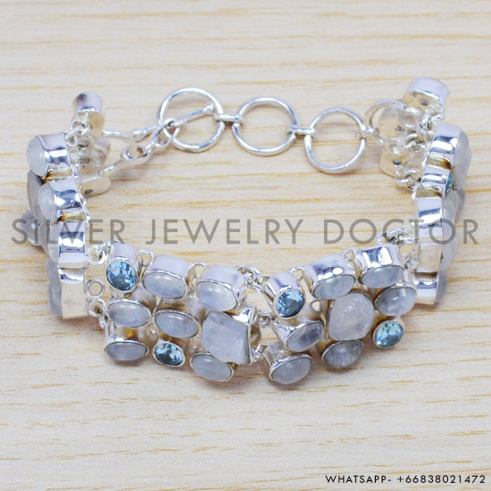 Rainbow Moonstone 925 Sterling Silver Bracelet (SJWBR-233) Rainbow Moonstone 925 Sterling Silver Bracelet (SJWBR-233)