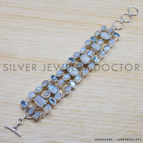 Rainbow Moonstone 925 Sterling Silver Bracelet (SJWBR-233) Rainbow Moonstone 925 Sterling Silver Bracelet (SJWBR-233)