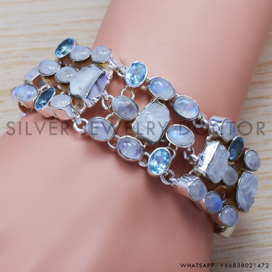 Rainbow Moonstone 925 Sterling Silver Bracelet (SJWBR-233) Rainbow Moonstone 925 Sterling Silver Bracelet (SJWBR-233)