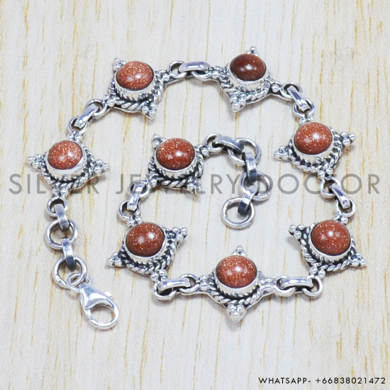 Aventurine 925 Sterling Silver Bracelet (SJWBR-25)