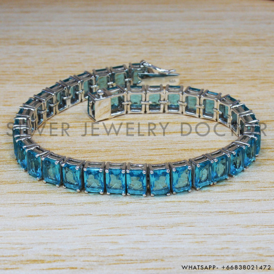Blue Topaz 925 Sterling Silver Bracelet (SJWBR-253) Blue Topaz 925 Sterling Silver Bracelet (SJWBR-253)