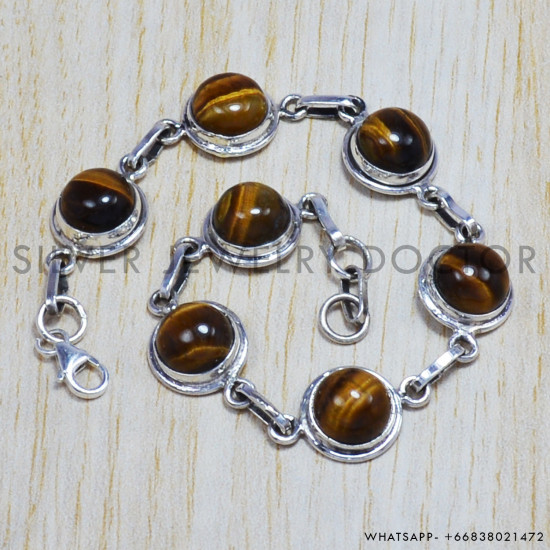 Tiger Eye 925 Sterling Silver Bracelet (SJWBR-26)