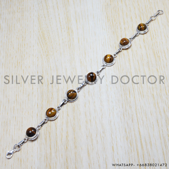 Tiger Eye 925 Sterling Silver Bracelet (SJWBR-26)