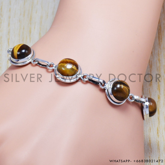 Tiger Eye 925 Sterling Silver Bracelet (SJWBR-26)