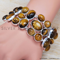 Tiger Eye 925 Sterling Silver Bracelet (SJWBR-272)