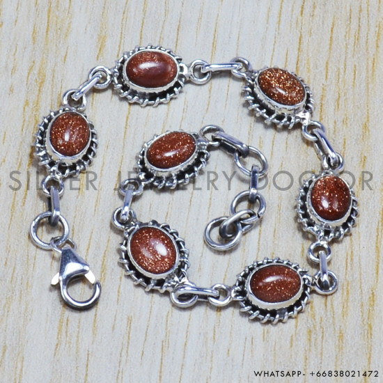 Aventurine 925 Sterling Silver Bracelet (SJWBR-28)