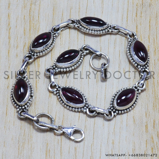 Garnet 925 Sterling Silver Bracelet (SJWBR-29)