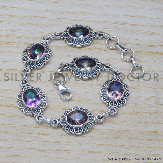 Mystic Topaz 925 Sterling Silver Bracelet (SJWBR-293) Mystic Topaz 925 Sterling Silver Bracelet (SJWBR-293)