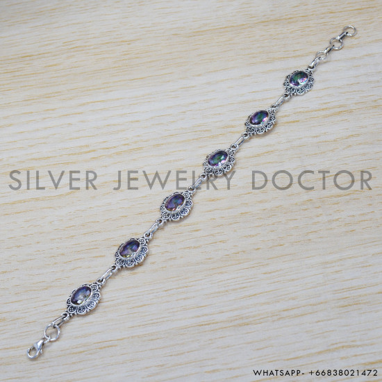Mystic Topaz 925 Sterling Silver Bracelet (SJWBR-293) Mystic Topaz 925 Sterling Silver Bracelet (SJWBR-293)