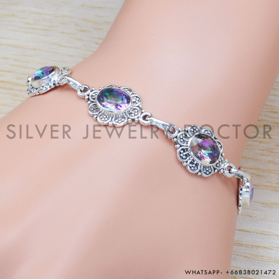 Mystic Topaz 925 Sterling Silver Bracelet (SJWBR-293) Mystic Topaz 925 Sterling Silver Bracelet (SJWBR-293)