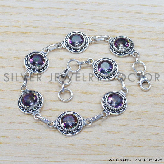 Mystic Topaz 925 Sterling Silver Bracelet (SJWBR-295) Mystic Topaz 925 Sterling Silver Bracelet (SJWBR-295)