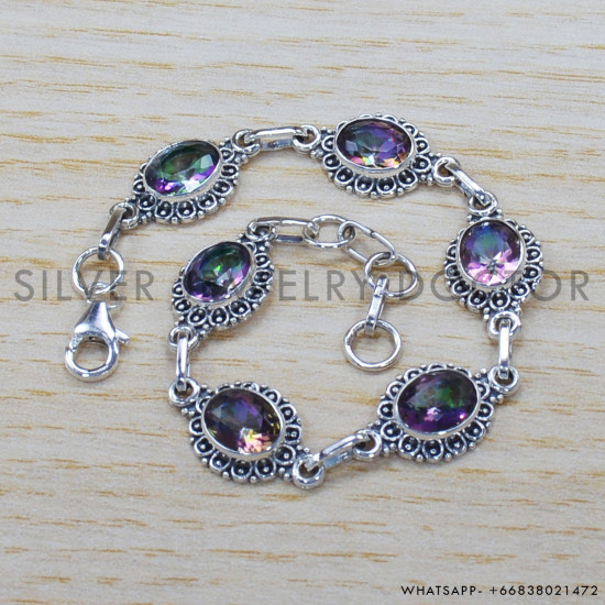 Mystic Topaz 925 Sterling Silver Bracelet (SJWBR-297) Mystic Topaz 925 Sterling Silver Bracelet (SJWBR-297)