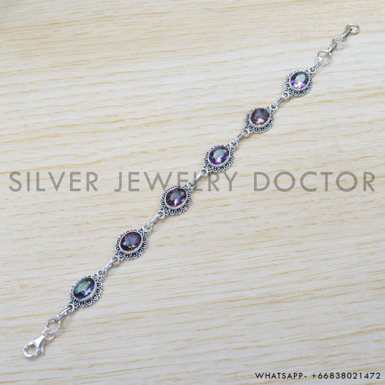 Mystic Topaz 925 Sterling Silver Bracelet (SJWBR-297) Mystic Topaz 925 Sterling Silver Bracelet (SJWBR-297)