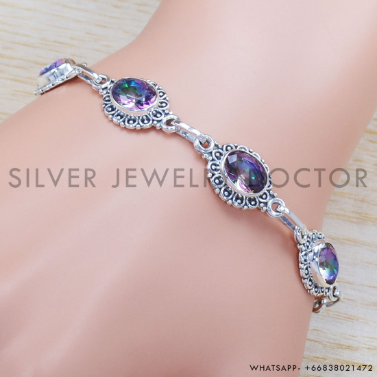 Mystic Topaz 925 Sterling Silver Bracelet (SJWBR-297) Mystic Topaz 925 Sterling Silver Bracelet (SJWBR-297)