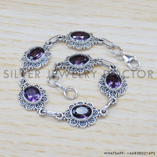 Amethyst 925 Sterling Silver Bracelet (SJWBR-298) Amethyst 925 Sterling Silver Bracelet (SJWBR-298)