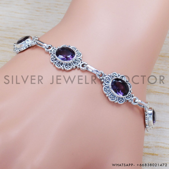 Amethyst 925 Sterling Silver Bracelet (SJWBR-298) Amethyst 925 Sterling Silver Bracelet (SJWBR-298)