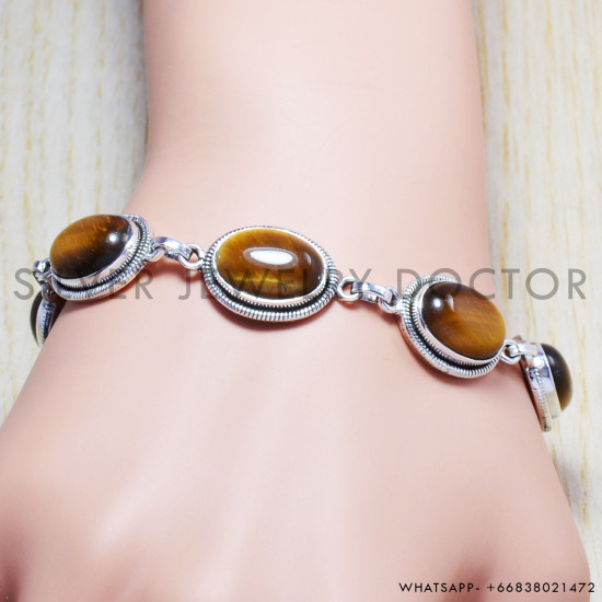 Tiger Eye 925 Sterling Silver Bracelet (SJWBR-3) Tiger Eye 925 Sterling Silver Bracelet (SJWBR-3)