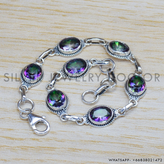 Mystic Topaz 925 Sterling Silver Bracelet (SJWBR-300) Mystic Topaz 925 Sterling Silver Bracelet (SJWBR-300)