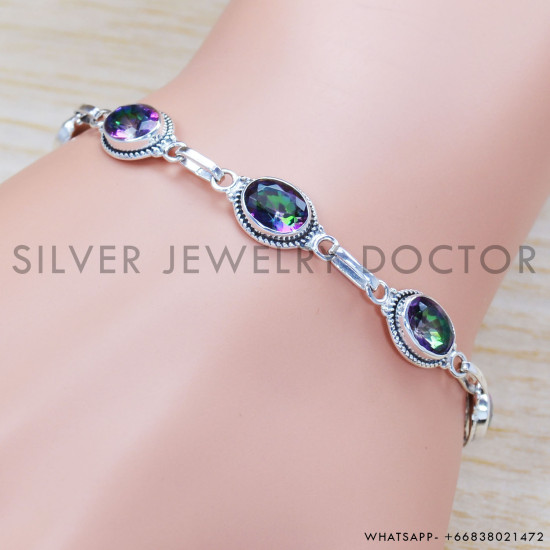Mystic Topaz 925 Sterling Silver Bracelet (SJWBR-300) Mystic Topaz 925 Sterling Silver Bracelet (SJWBR-300)