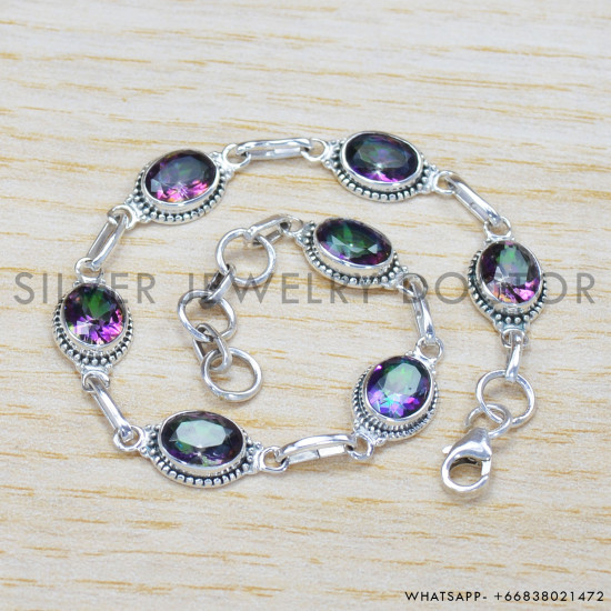 Mystic Topaz 925 Sterling Silver Bracelet (SJWBR-302) Mystic Topaz 925 Sterling Silver Bracelet (SJWBR-302)