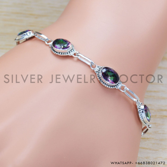 Mystic Topaz 925 Sterling Silver Bracelet (SJWBR-302) Mystic Topaz 925 Sterling Silver Bracelet (SJWBR-302)