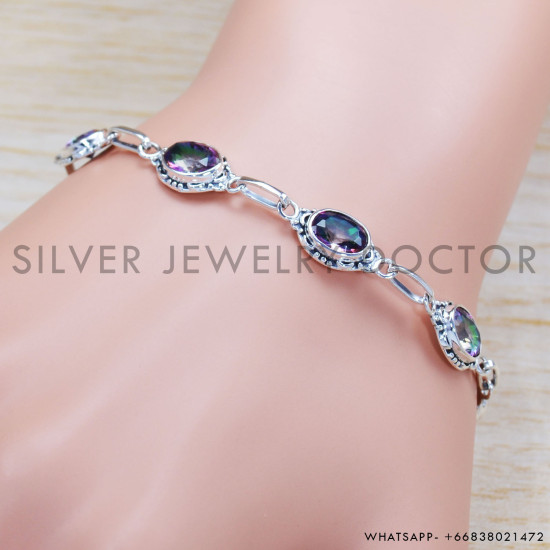 Mystic Topaz 925 Sterling Silver Bracelet (SJWBR-303) Mystic Topaz 925 Sterling Silver Bracelet (SJWBR-303)