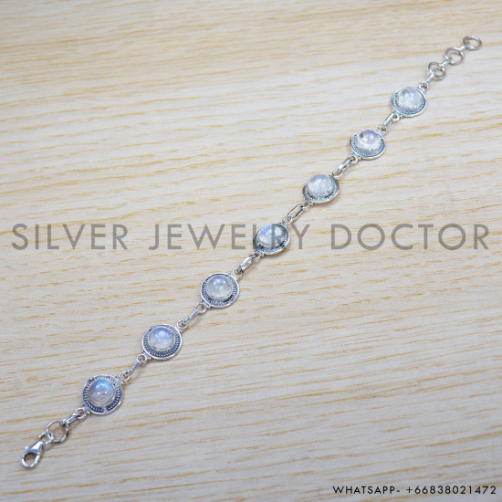 Rainbow Moonstone 925 Sterling Silver Bracelet (SJWBR-304) Rainbow Moonstone 925 Sterling Silver Bracelet (SJWBR-304)