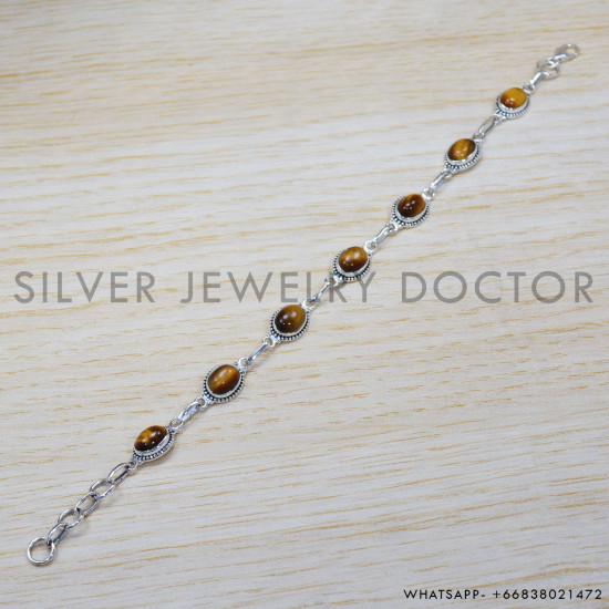 Tiger Eye 925 Sterling Silver Bracelet (SJWBR-307) Tiger Eye 925 Sterling Silver Bracelet (SJWBR-307)